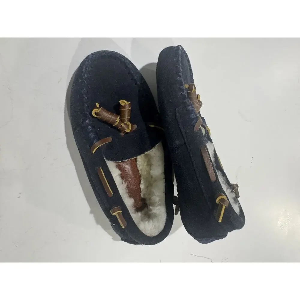 Polo Ralph Lauren Kids Boys Moccasin Slippers Shearling Navy Sz 10